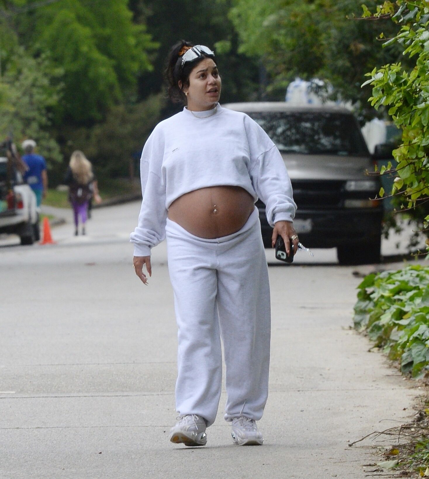 Vanessa Hudgens with huge pregnant belly out for a hike in LA