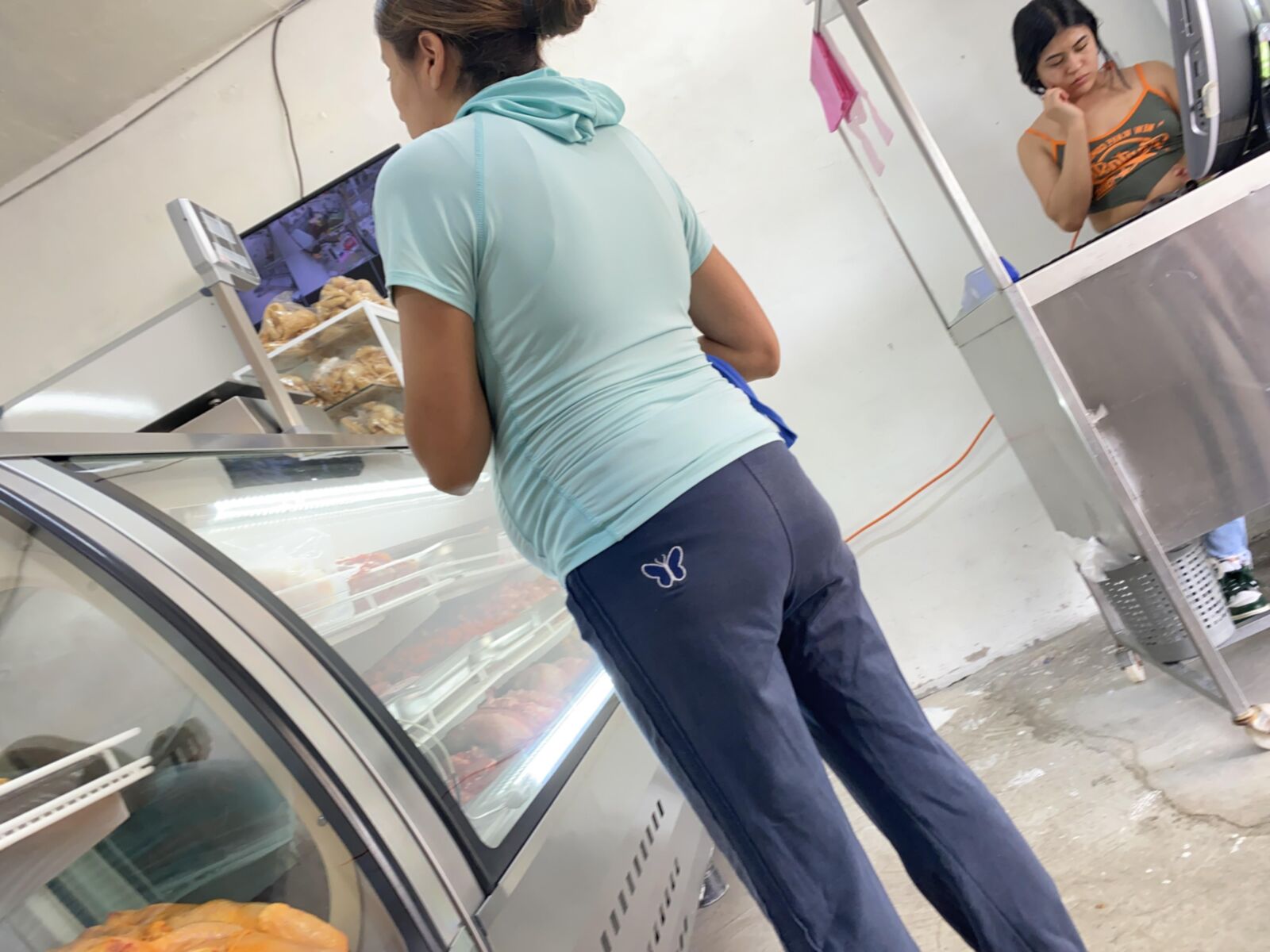 Butcher shop// candid young milf prggo and saleswoman