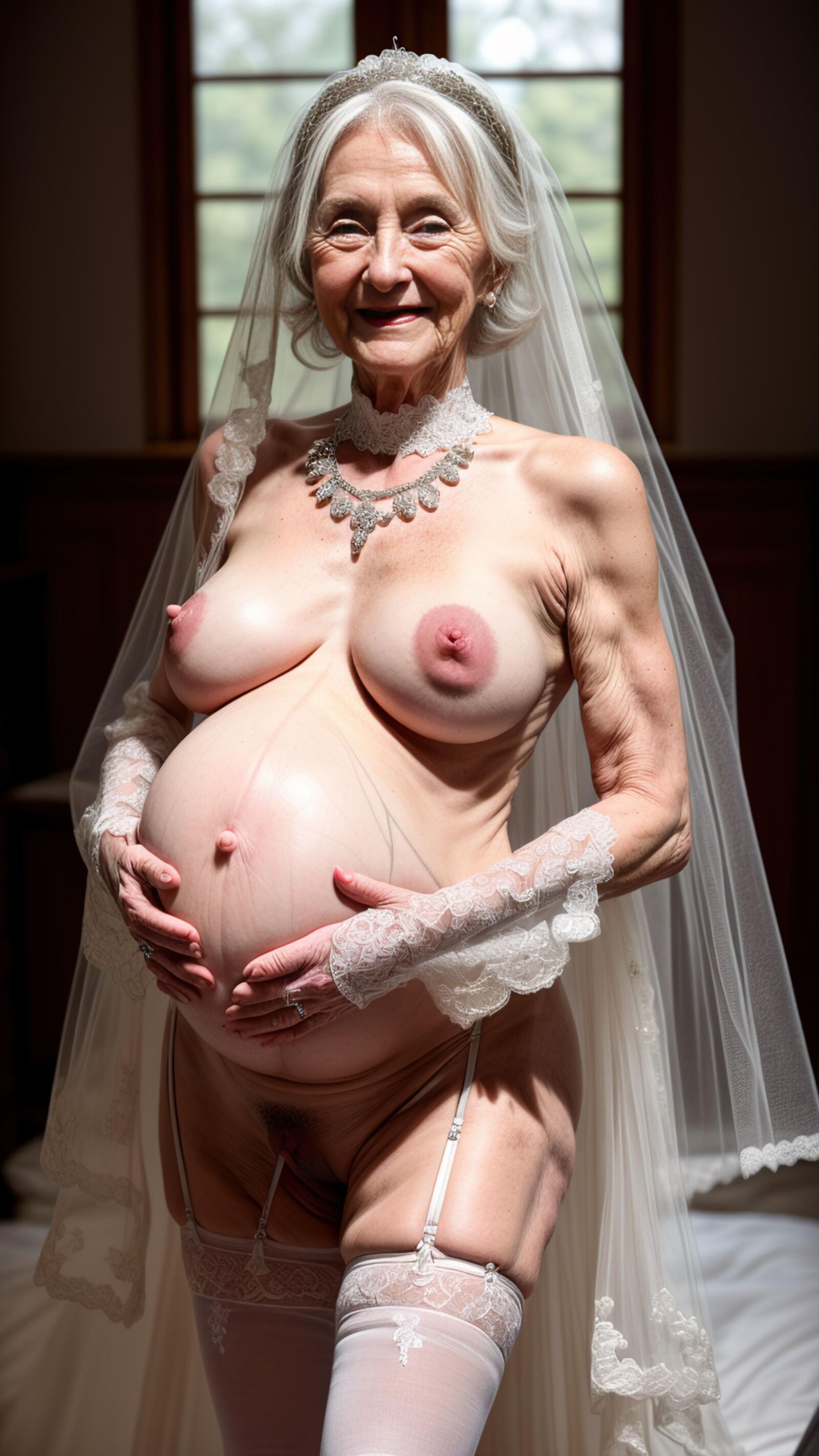 AI - Granny's pregnancy wedding dress Show