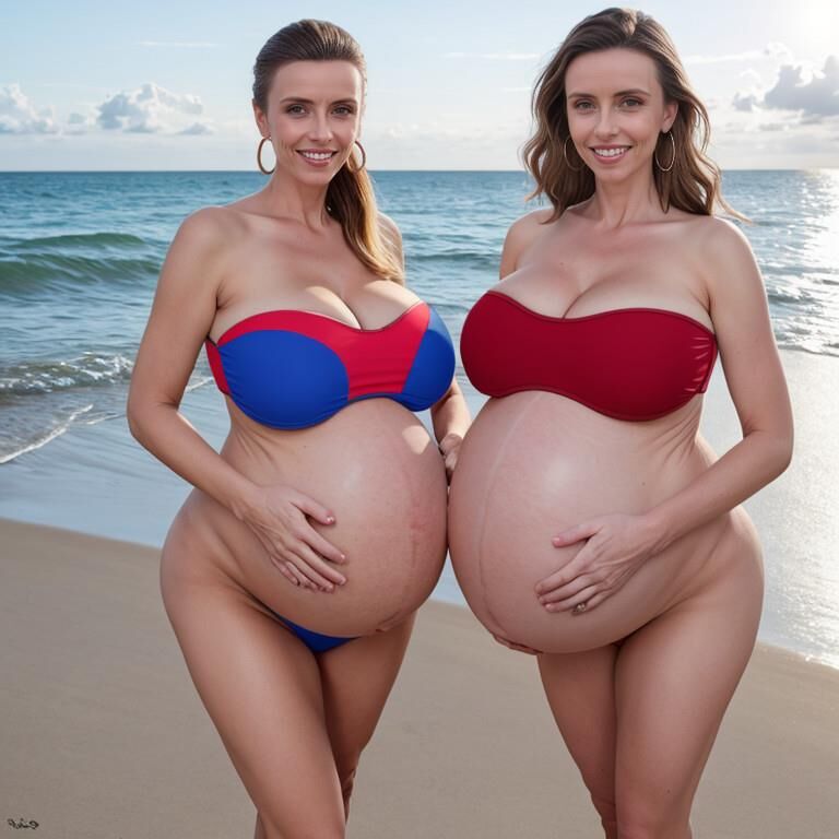 Beachballs 1 (uberpregnant in swimsuits)