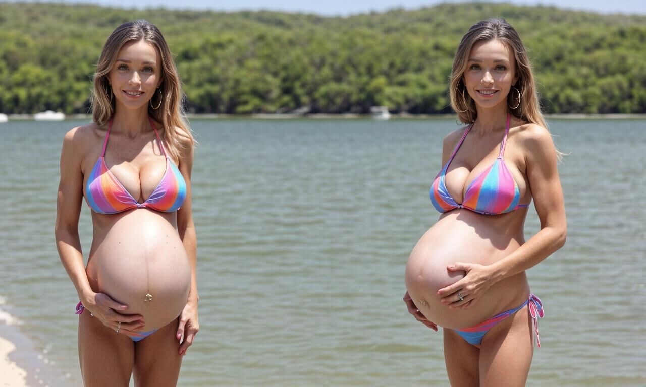 Beachballs 1 (uberpregnant in swimsuits)