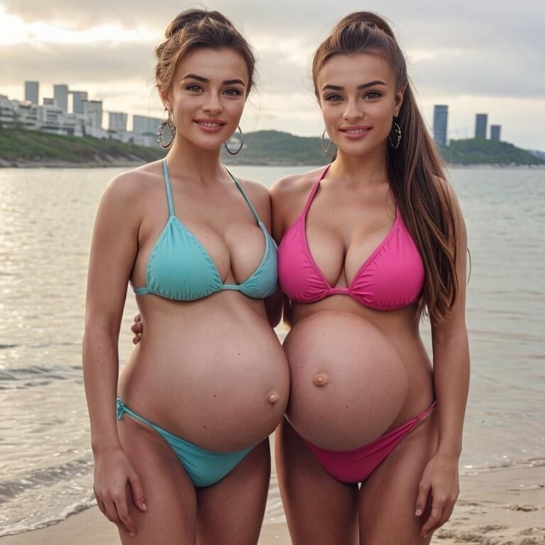 Beachballs 1 (uberpregnant in swimsuits)