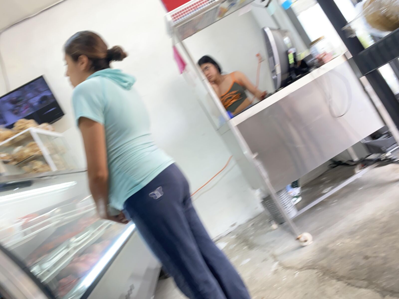 Butcher shop// candid young milf prggo and saleswoman