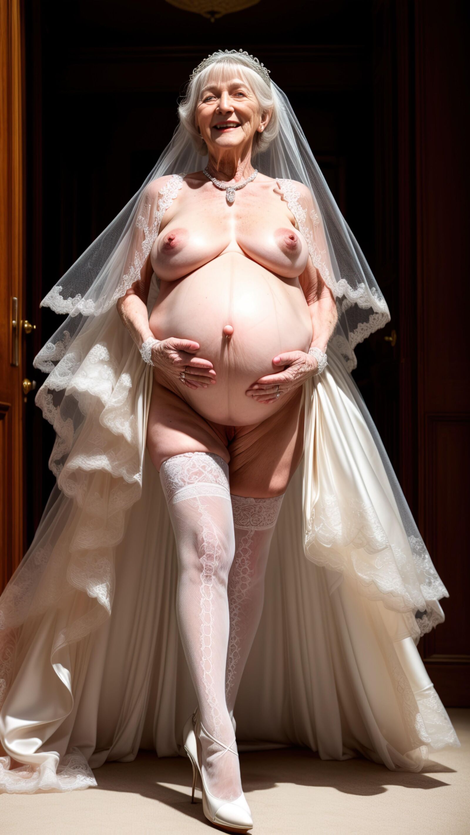 AI - Granny's pregnancy wedding dress Show