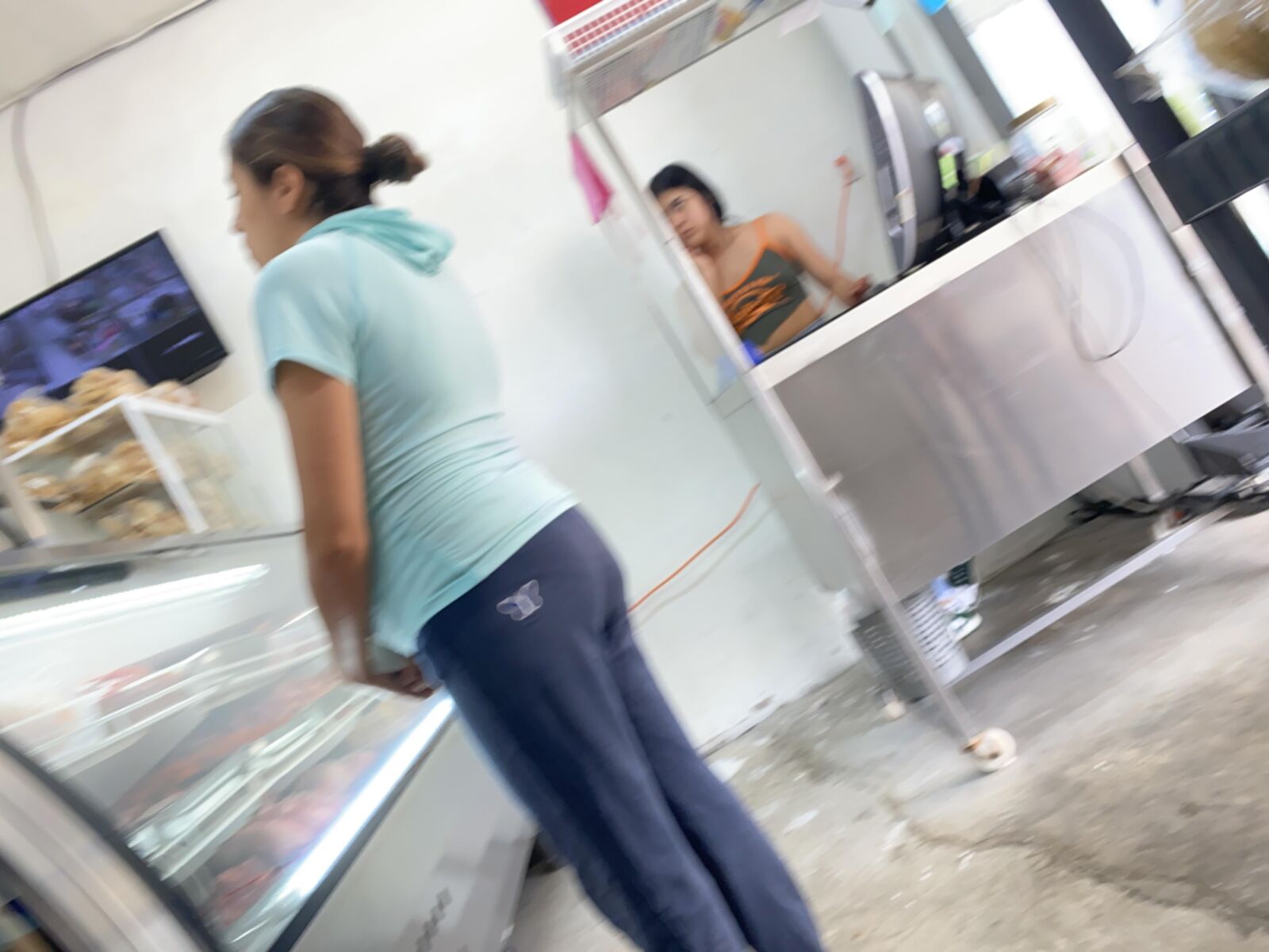 Butcher shop// candid young milf prggo and saleswoman