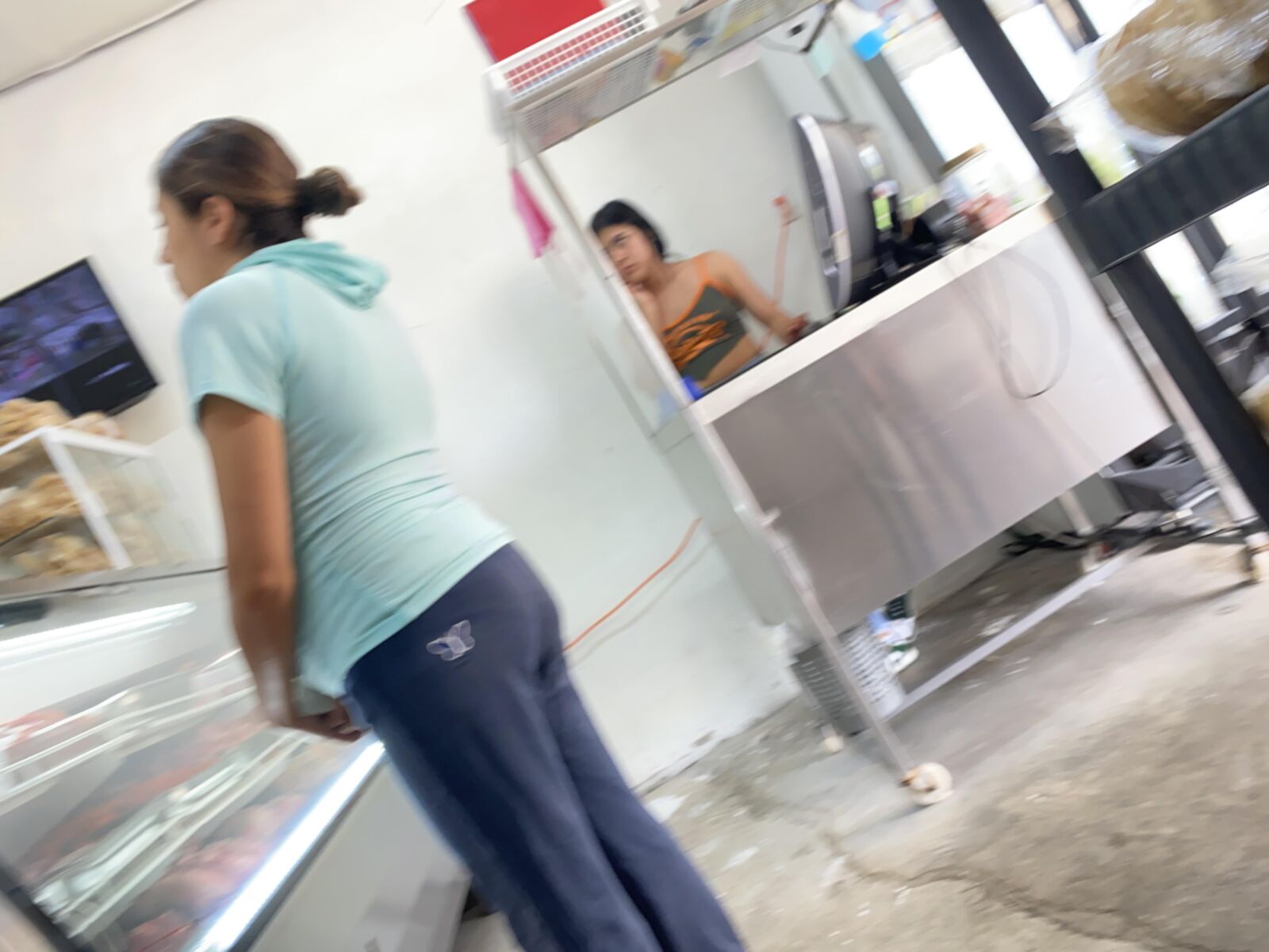 Butcher shop// candid young milf prggo and saleswoman