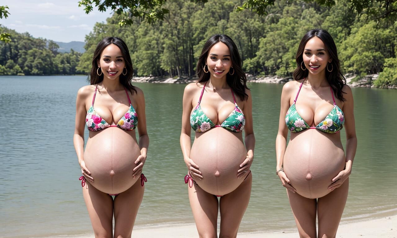 Beachballs 1 (uberpregnant in swimsuits)