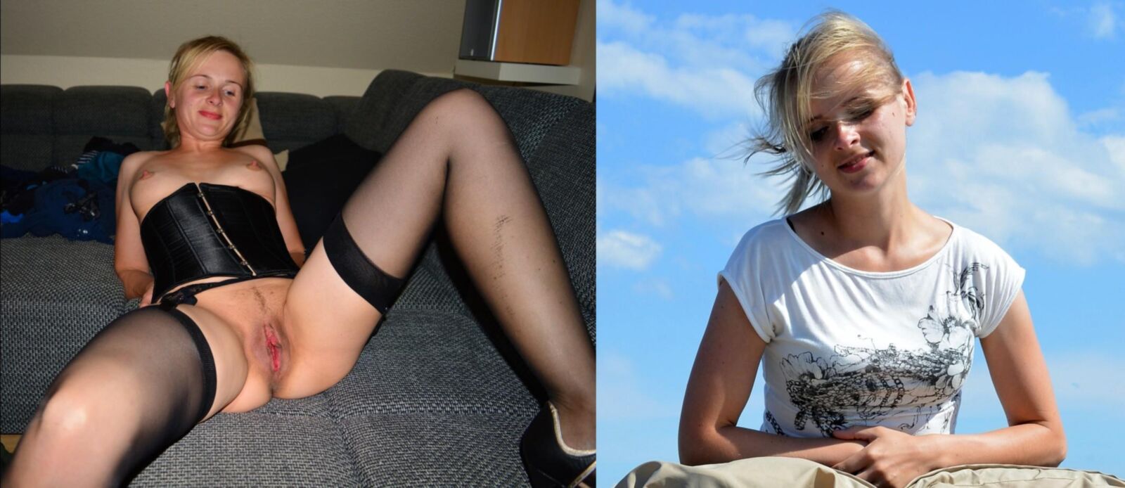 Dressed Undressed before after blonde amateur clothed unclothed