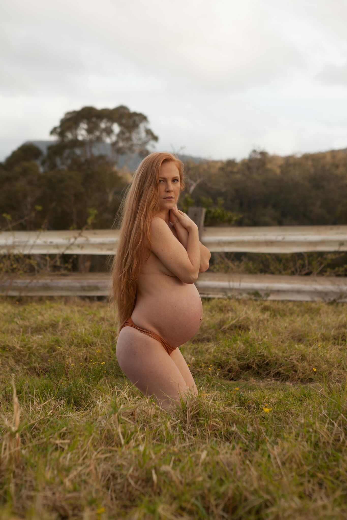 Pregnant redhead a friend and a horse