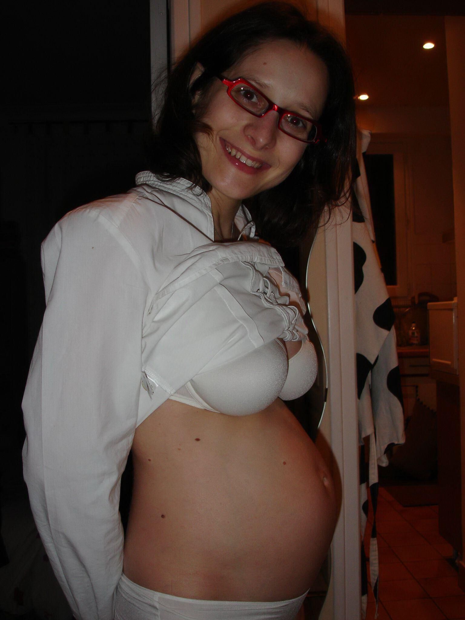 Happy French wife pregnant 