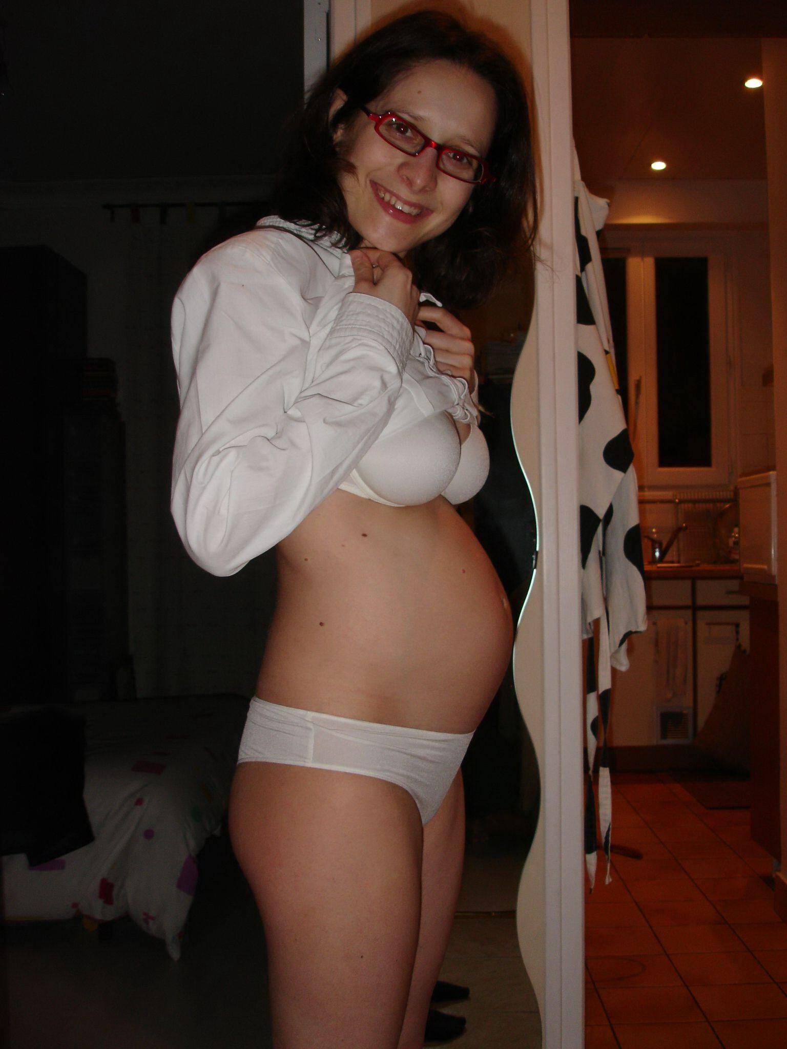 Happy French wife pregnant 