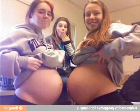 Multiple pregnant bellies - group