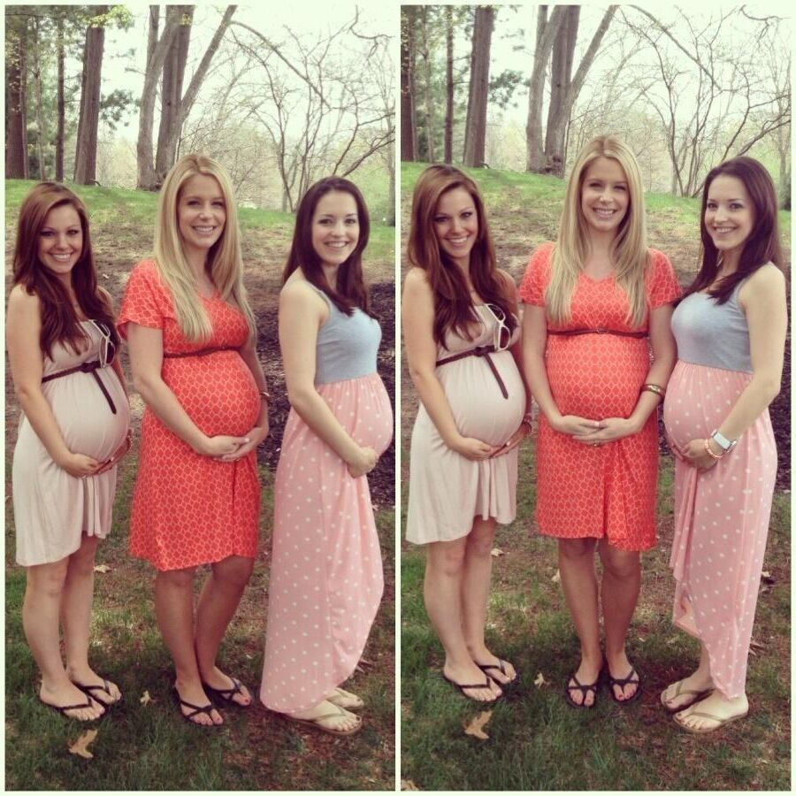 Multiple pregnant bellies - group