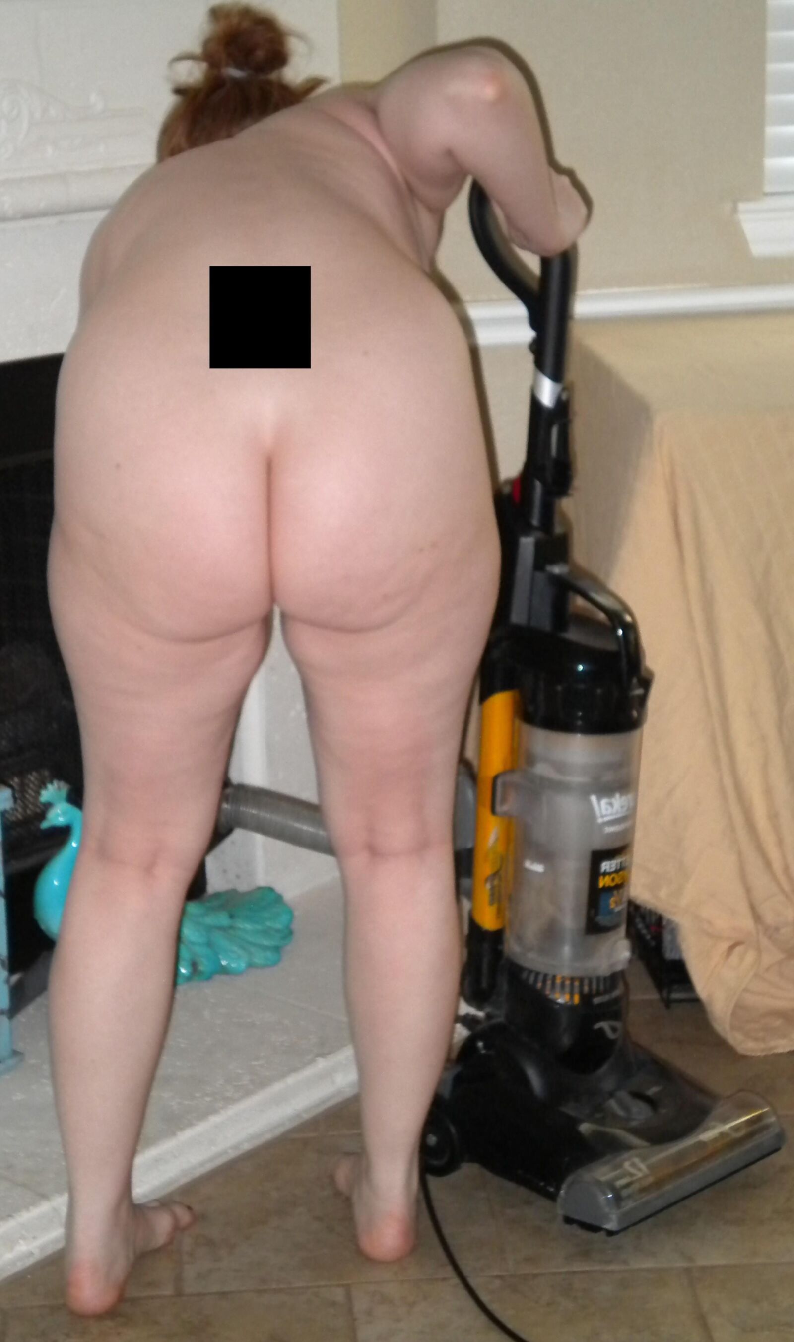 Redhead Wife 6 Months Pregnant Vacuuming 