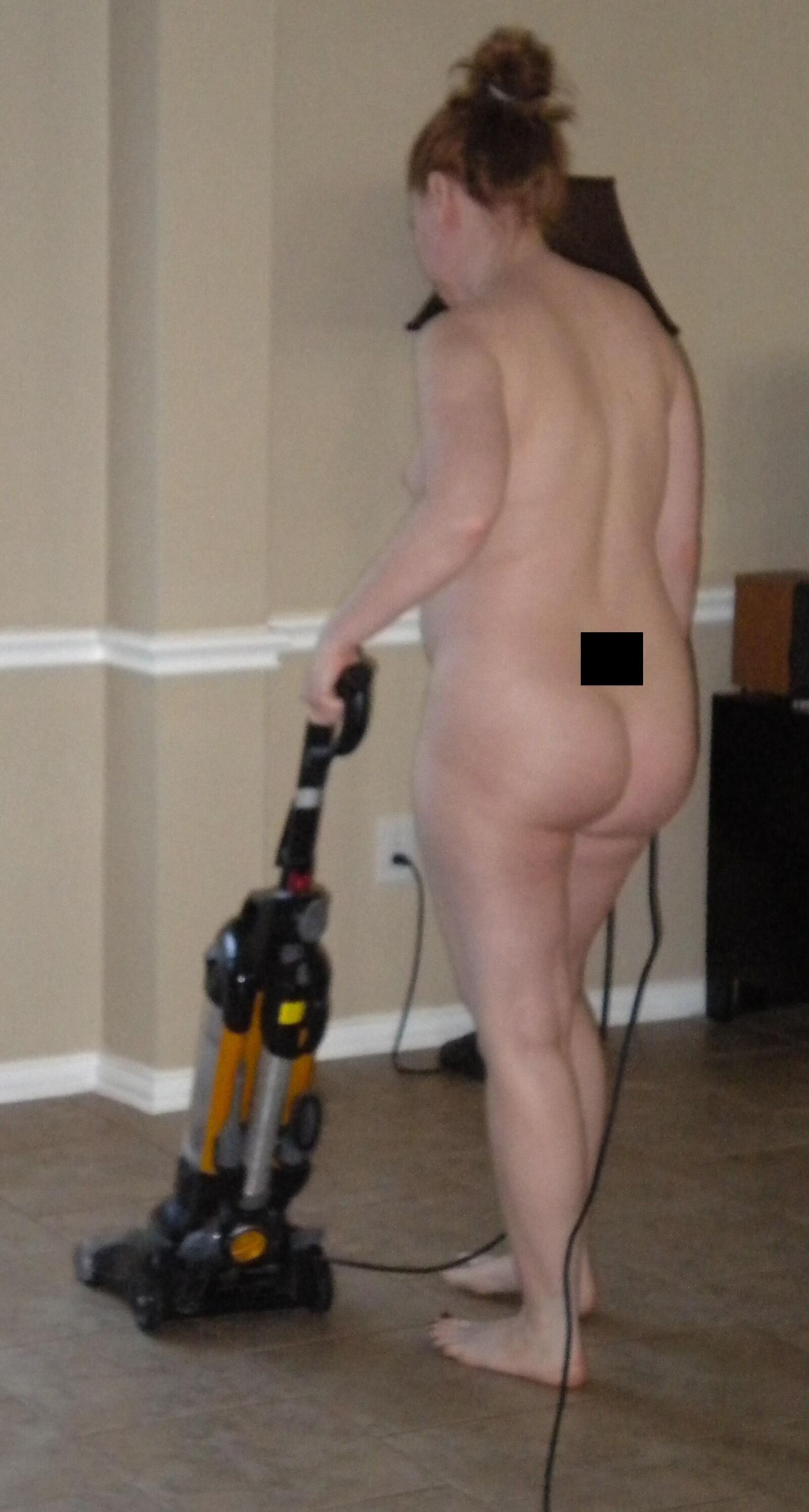 Redhead Wife 6 Months Pregnant Vacuuming 