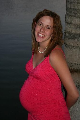 Pregnant Redhead Pink Dress