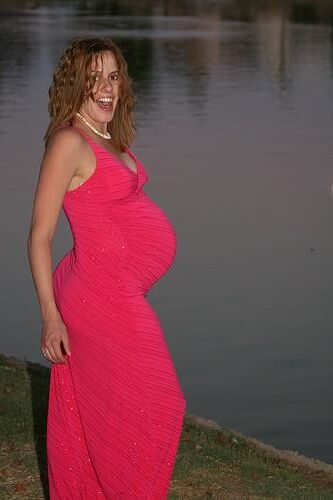 Pregnant Redhead Pink Dress