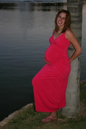 Pregnant Redhead Pink Dress