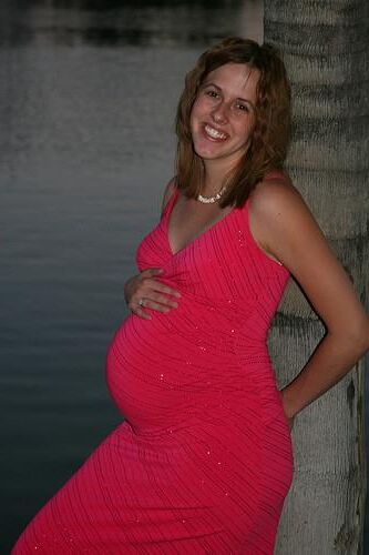 Pregnant Redhead Pink Dress