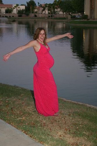 Pregnant Redhead Pink Dress