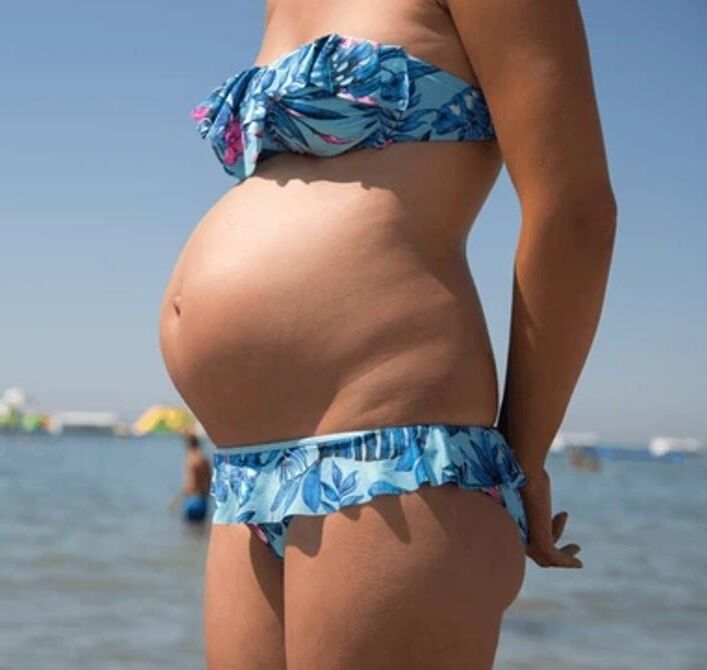 Pregnant at the beach, non-nude and nude