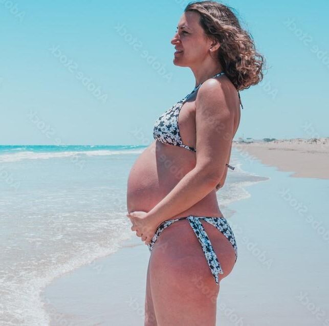 Pregnant at the beach, non-nude and nude