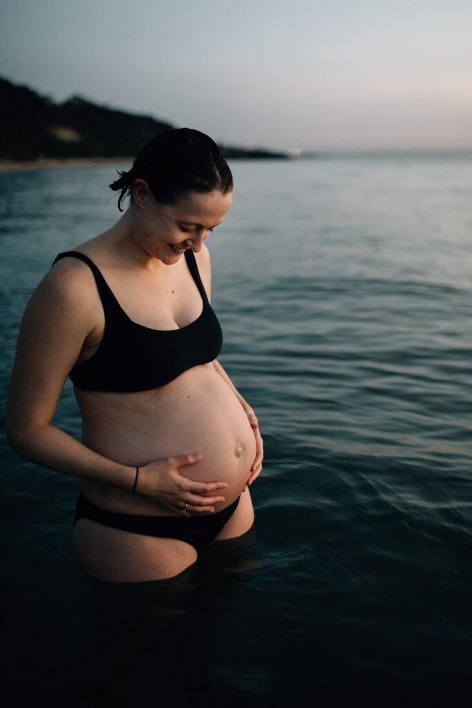 Pregnant at the beach, non-nude and nude