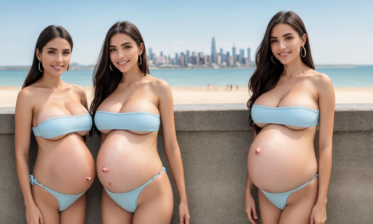 Beachballs 1 (uberpregnant in swimsuits)