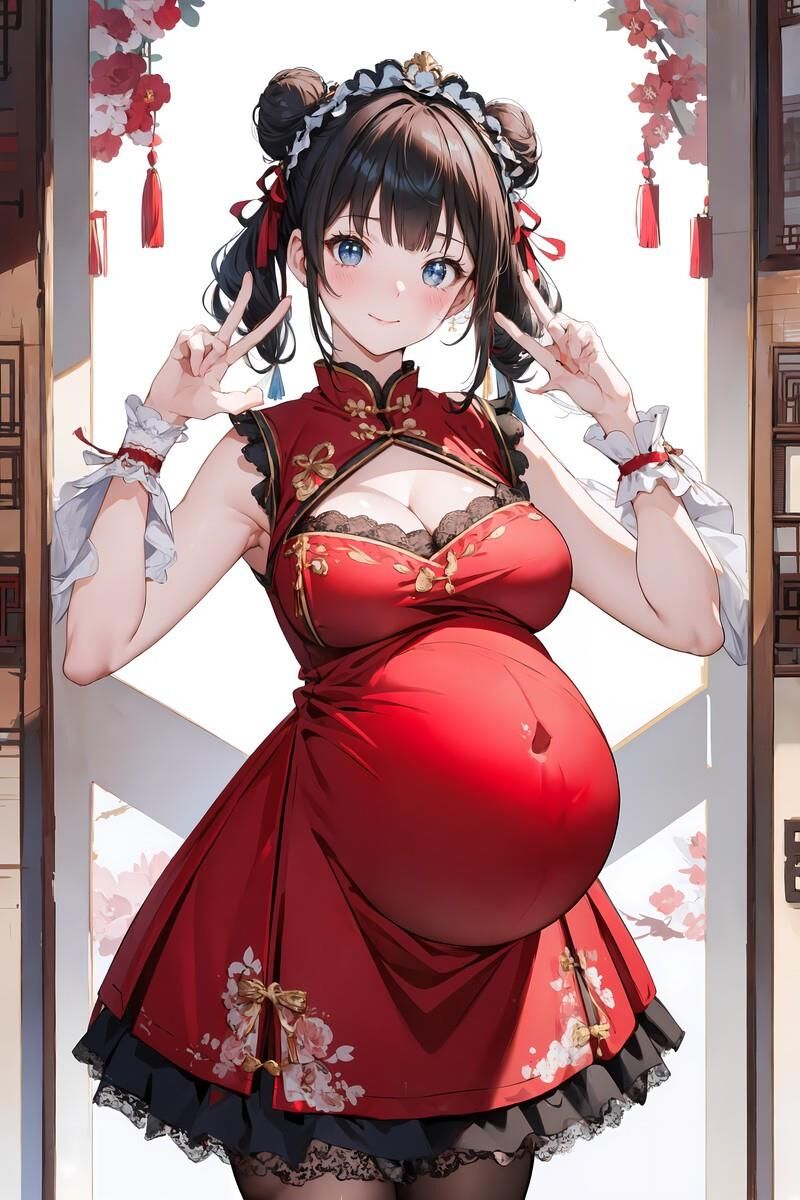 Pregnant Girls Wearing Chinese Dresses 