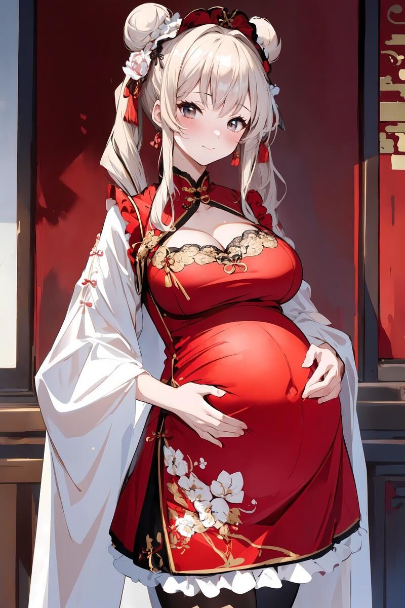 Pregnant Girls Wearing Chinese Dresses 