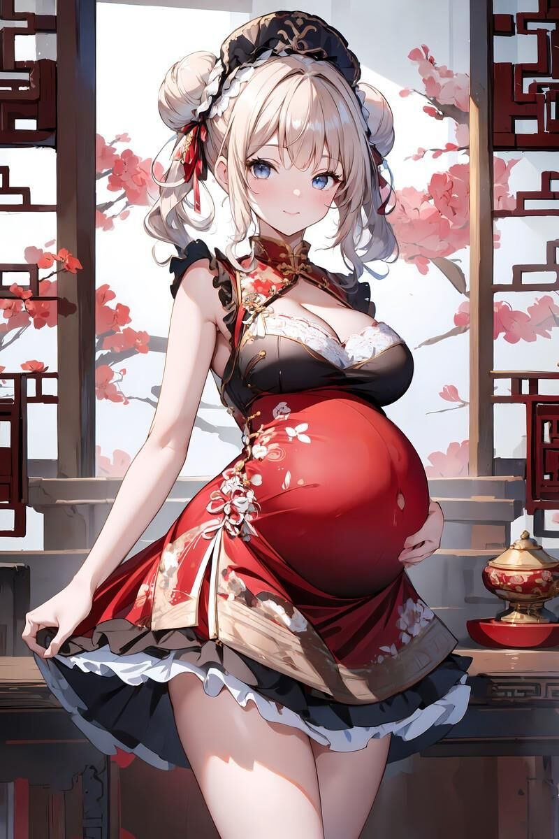 Pregnant Girls Wearing Chinese Dresses 