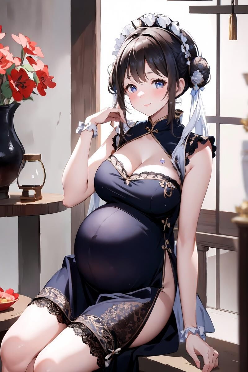 Pregnant Girls Wearing Chinese Dresses 