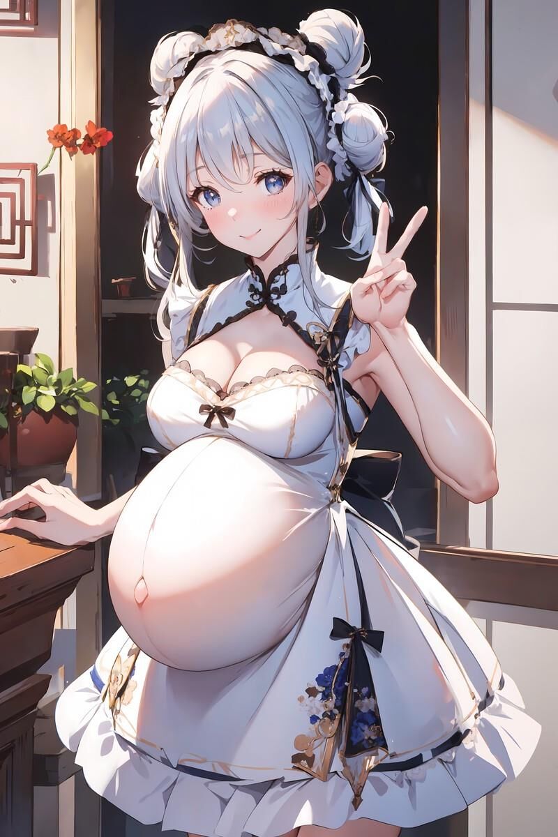 Pregnant Girls Wearing Chinese Dresses 