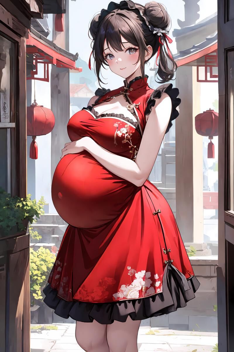 Pregnant Girls Wearing Chinese Dresses 