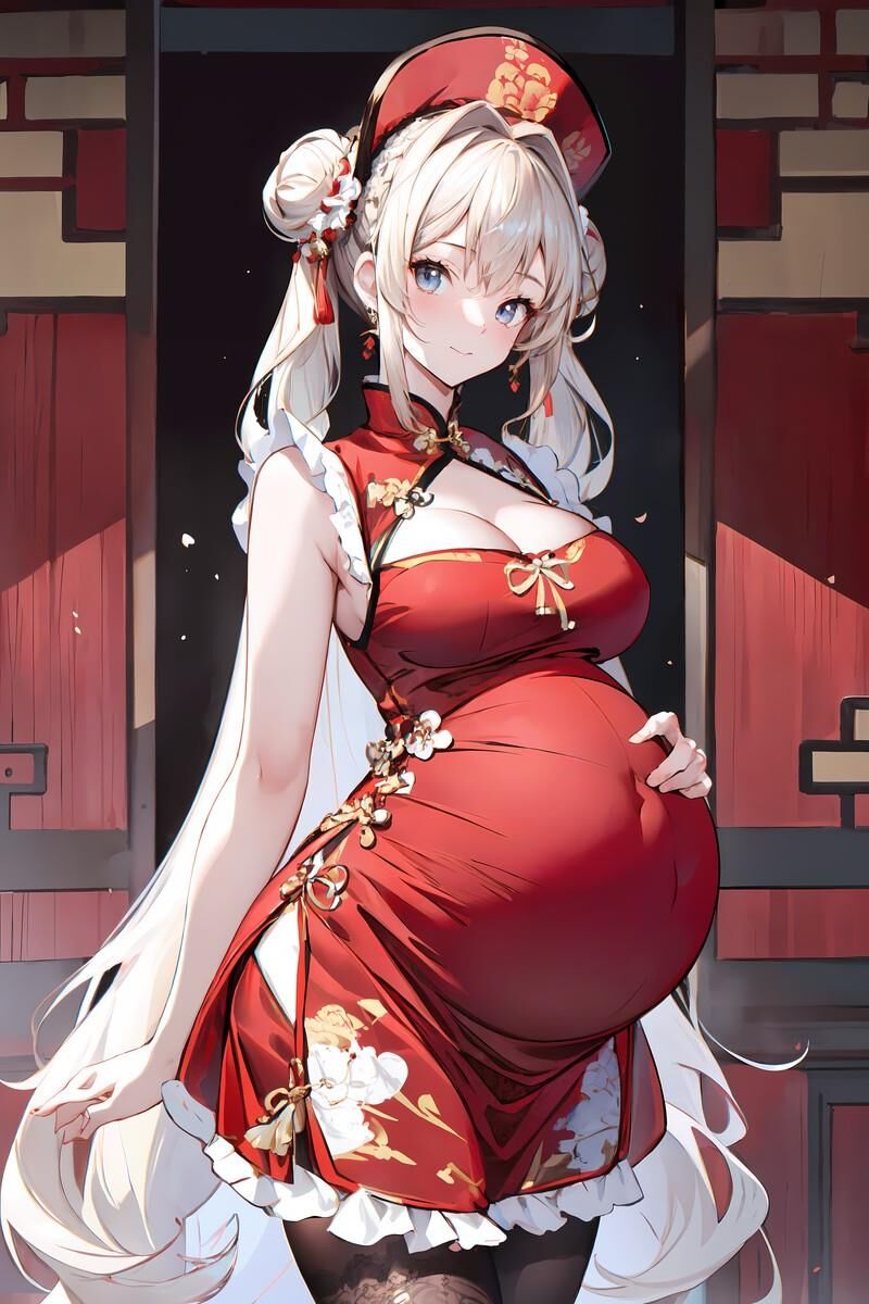 Pregnant Girls Wearing Chinese Dresses 