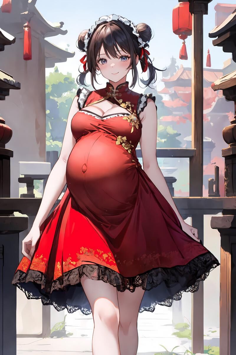 Pregnant Girls Wearing Chinese Dresses 