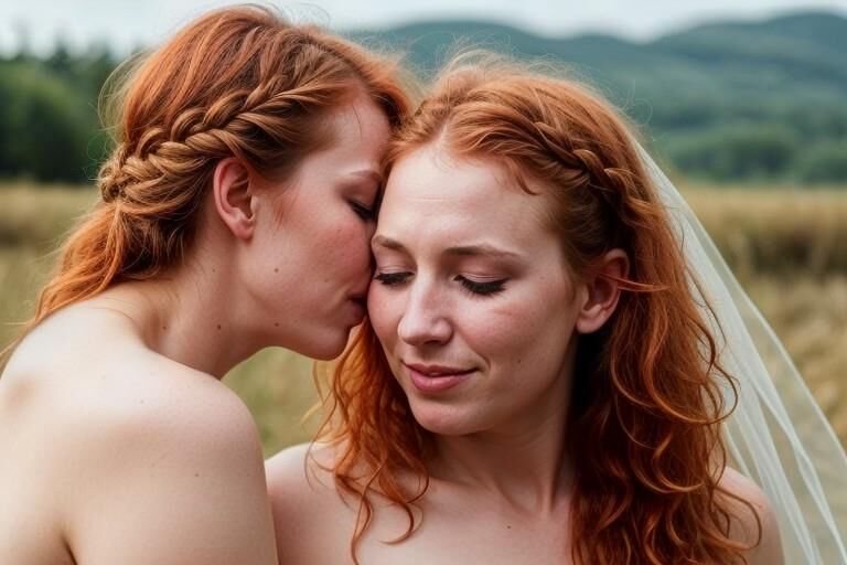 Penny (AI-Model) pregnant Wedding dress, lesbian kissing