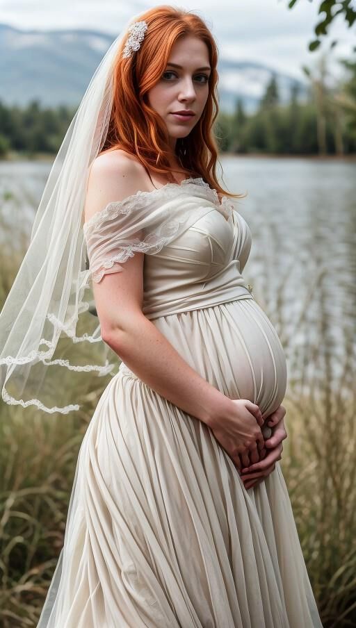 Penny (AI-Model) pregnant Wedding dress, lesbian kissing