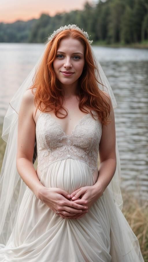 Penny (AI-Model) pregnant Wedding dress, lesbian kissing