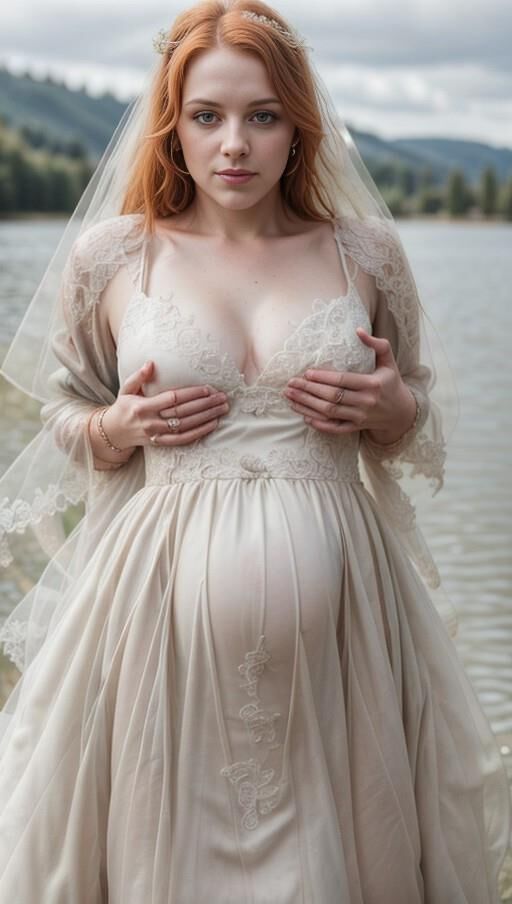 Penny (AI-Model) pregnant Wedding dress, lesbian kissing