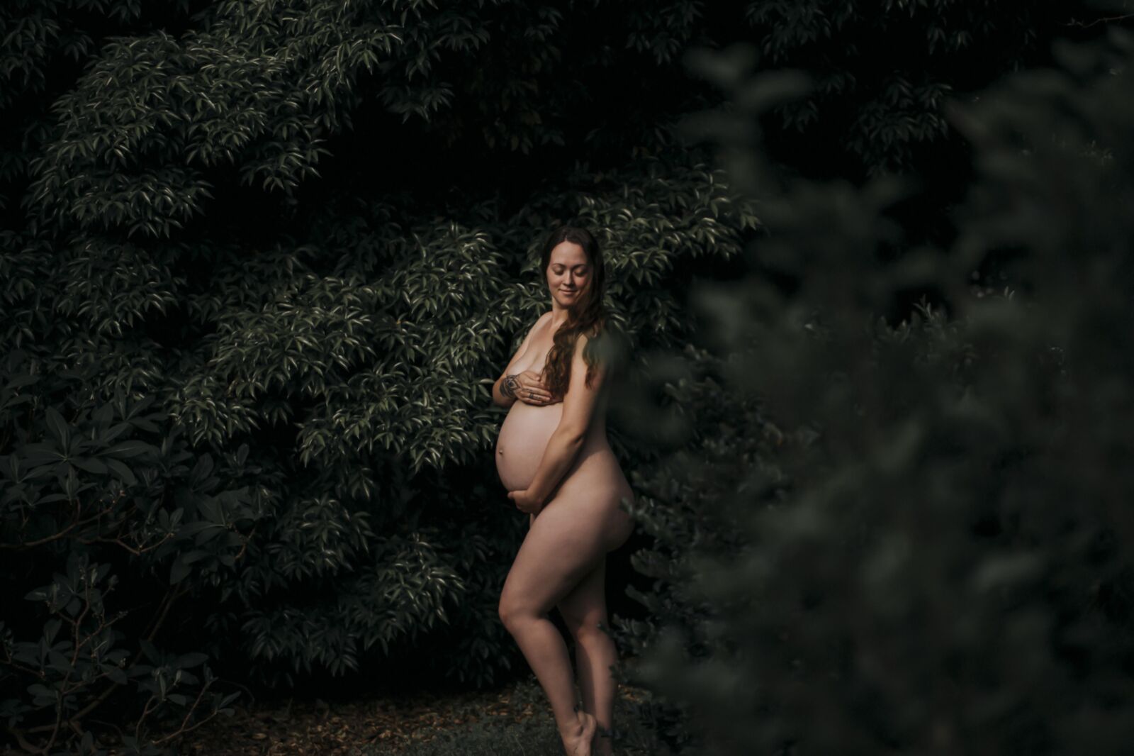 Pregnant women (): Hanna are nude ina Photoshop outside