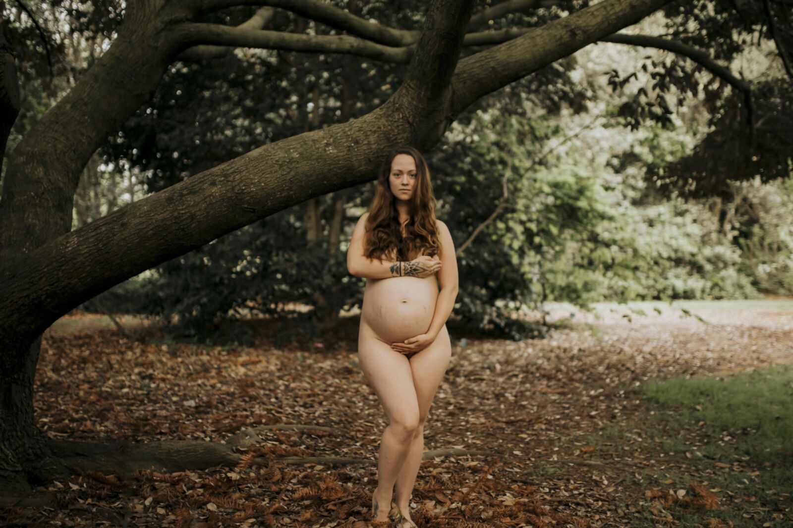 Pregnant women (): Hanna are nude ina Photoshop outside