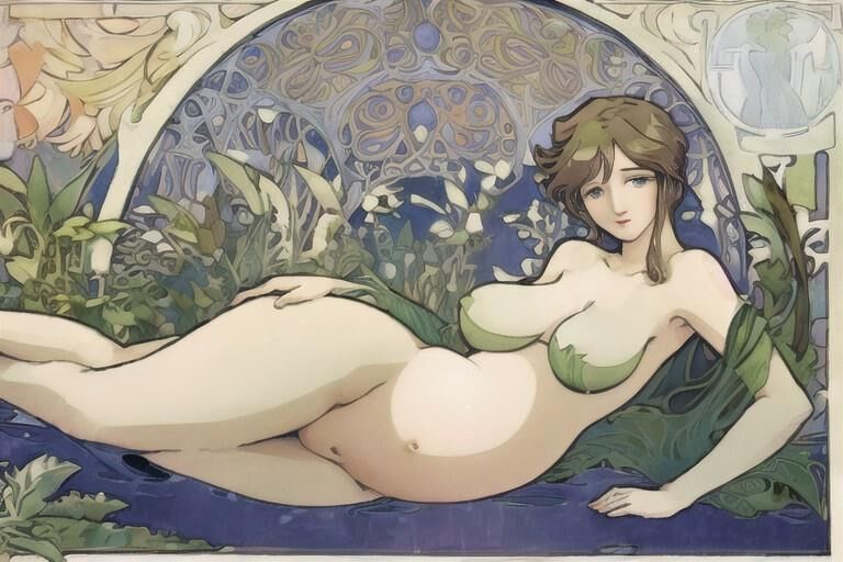 AI shenanigans # Art Nouveau, Pregnant