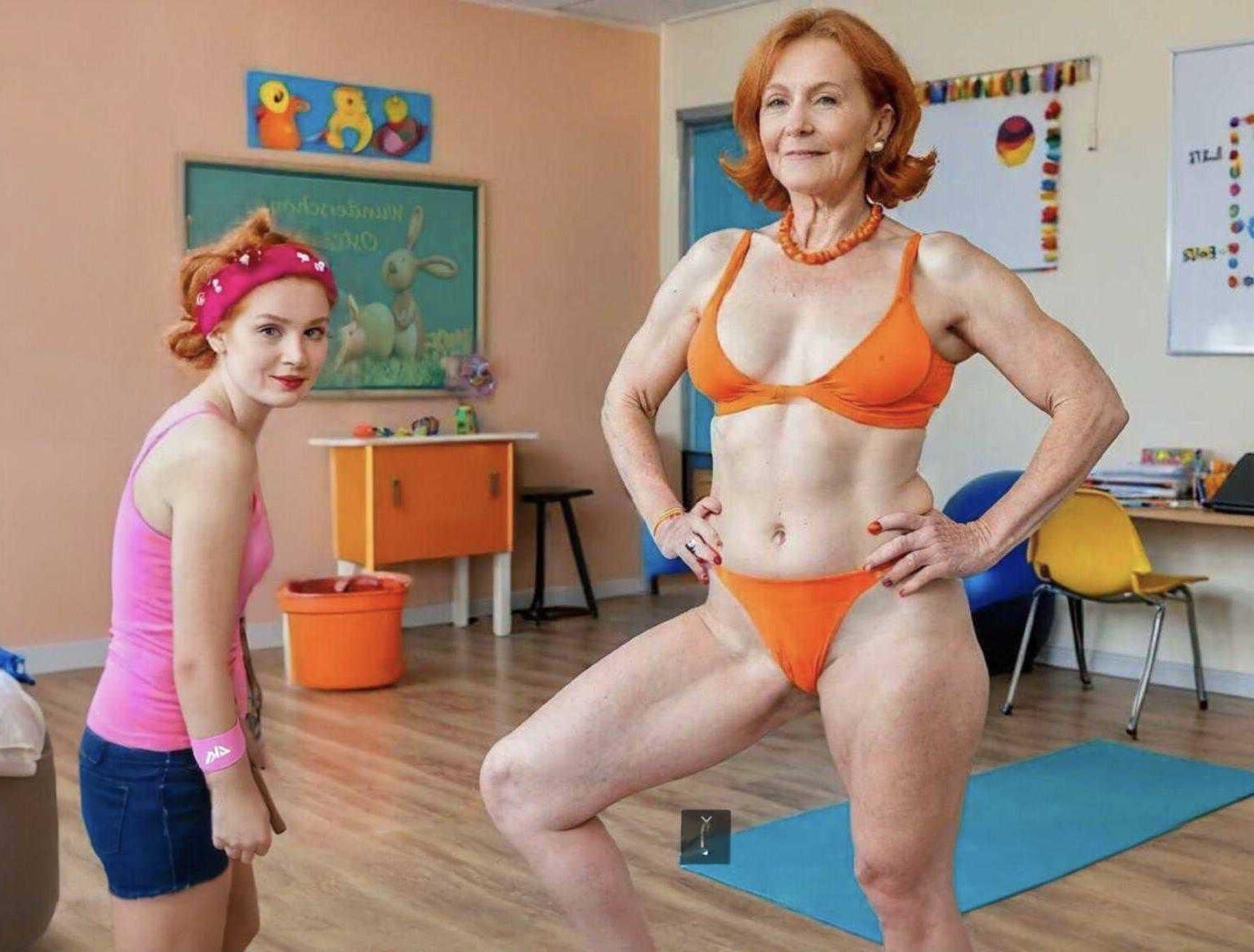 Einige Bilder von stolzen selbst exponierenden, durchgesickerten Rothaarigen Yoga -Frauen, Mot