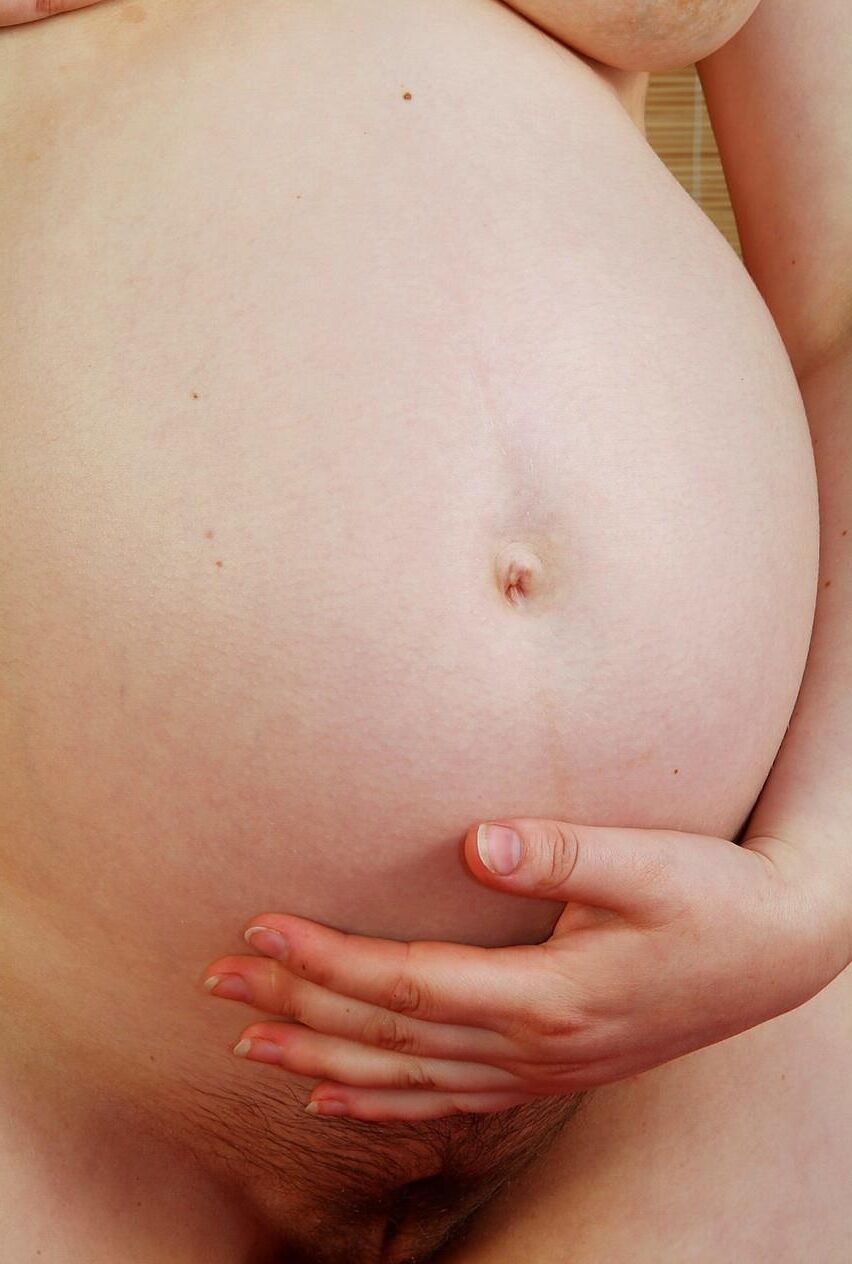 Cute pale pregnant brunette with a hairy pussy tina